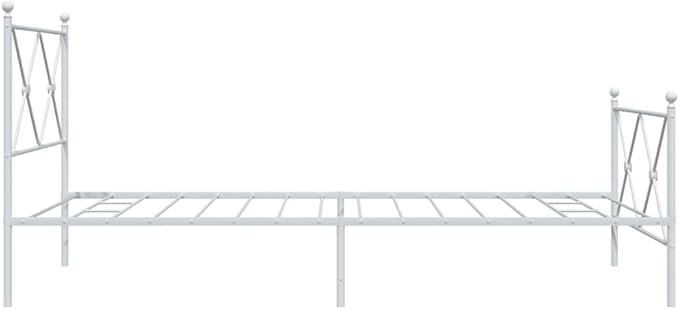 vidaXL Elegant White Steel Single Bed Frame with Headboard/Footboard - Under-Bed Storage - Metal Slats - 81.5"x41.3"x35.6"