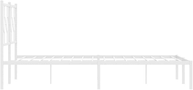 vidaXL White Steel Double Bed Frame with Headboard - Elegant Metal Slats Design (59.1"x78.7") for Modern Bedroom