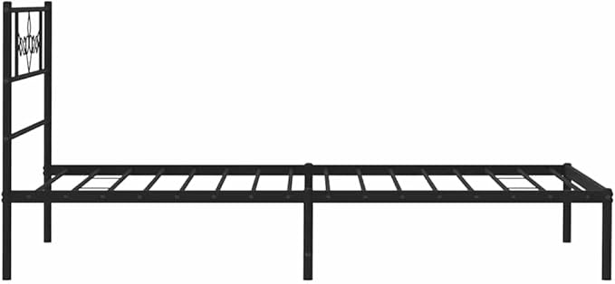 Modern Black Metal Bed Frame with Headboard, Sturdy Powder-Coated Steel Single Bed for Adults and Guest Rooms, Compact Design for Small Spaces, Easy Assembly