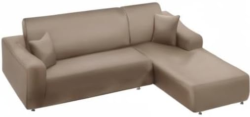 NAISI Couch Cover L Shape 2 Pieces Sofa Cover Soft Stretch Slipcovers with 2pcs Pillowcases Furniture Protector Sectional Couch Covers 3 Seater + 3 Seater(Tan)