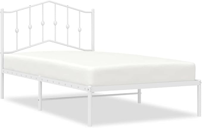 Modern White Metal Bed Frame with Headboard, Sturdy Steel Structure for Single Sleeper, Easy Assembly for Bedroom and Guest Room Use