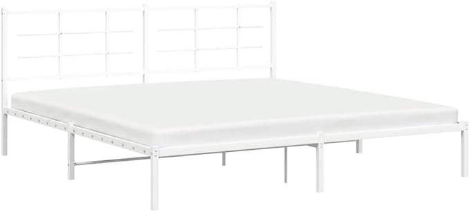 Modern White Metal Bed Frame with Headboard, Sturdy Powder-Coated Steel Structure for Quiet Support, Spacious Double Size Fits Standard Mattress, Ideal for Master or Guest
