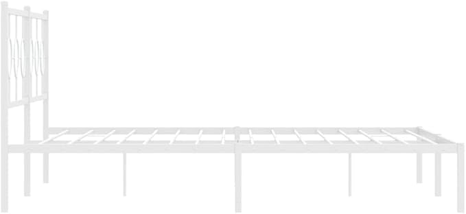 vidaXL White Metal King Bed Frame with Elegant Headboard - 76"x79.9" Industrial Steel Construction, Breathable Slats, Added Bedroom Storage