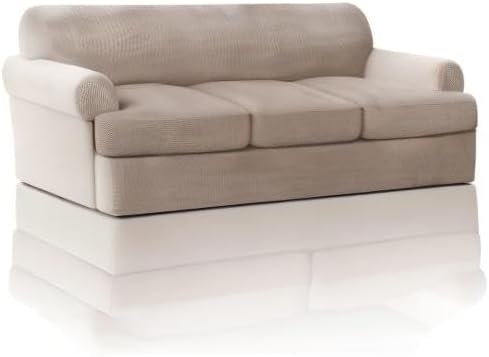 PrinceDeco T Cushion Sofa Slipcover 4 Pieces Sofa Covers for T Cushion Couch Soft Sofa Slip Covers Furniture Protector with 3 Individual T Shape Seat Covers Width Up to 88 Inch, Sand