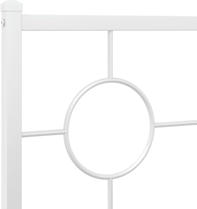 vidaXL White Steel Double Bed Frame with Headboard - Elegant Metal Slats Design (59.1"x78.7") for Modern Bedroom
