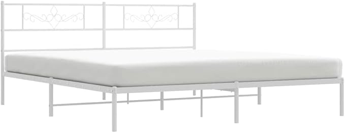 Modern Metal Bed Frame with Headboard - Sturdy Powder-Coated Steel Structure, Contemporary White Finish for Bedroom Decor, Spacious 76.0 x 80.0 Inch Platform with Enhanced