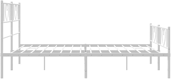 White Metal Bed Frame with Headboard, Sturdy Powder-Coated Steel Platform Bed with Underbed Storage, Supports 59x79 Inch Mattress for Modern Bedroom