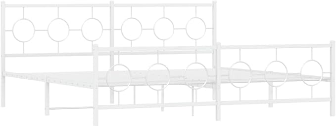 vidaXL Bed Frame White Powder-Coated Steel Double Durable Bed Frame