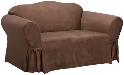 SureFit Home Décor Soft Suede Box Cushion Loveseat One Piece Slipcover, Relaxed Fit, Polyester, Machine Washable, Chocolate Color