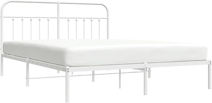 Bed Frame White Powder-Coated Steel Full Bed Frame Rectangular Bedroom Furniture headboard for Bedroom