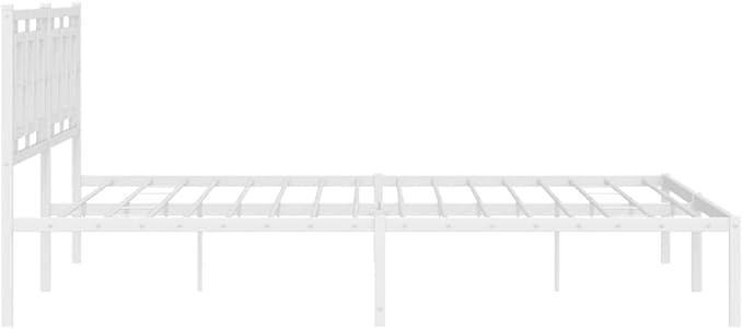 vidaXL White Metal Bed Frame with Headboard - Modern Bedroom Furniture King 76"x79.9" - Powder-Coated Steel Construction, Supportive Slats