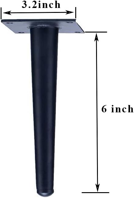 Straight Furniture Table Legs 6 Inch, Round Tapered Metal Furniture Legs Black, Modern Dresser Cabinet Sofa Support Feet Replacement, Set of 4