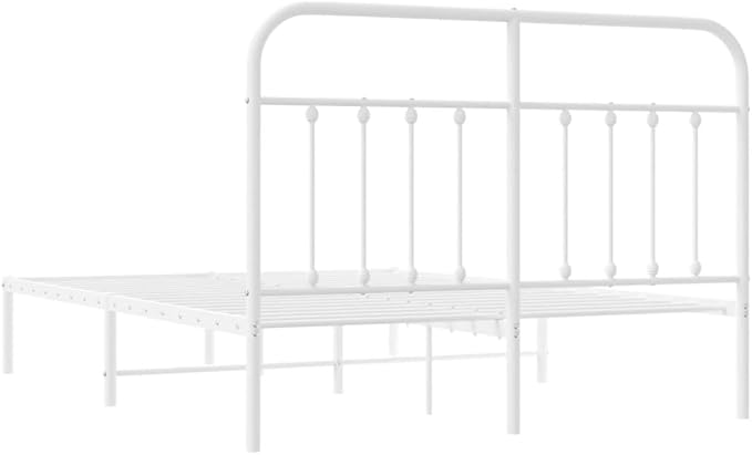 Bed Frame White Steel Single Bed Bedroom Furniture for Bedroom 55.1x74.8in Frame Rectangular