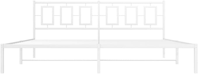 vidaXL White Metal Bed Frame with Headboard - Modern Bedroom Furniture King 76"x79.9" - Powder-Coated Steel Construction, Supportive Slats
