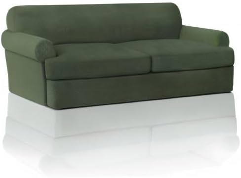 PrinceDeco T Cushion Sofa Slipcover 3 Pieces for Sofa, Soft Couch Cover, Furniture Covers with 2 Individual T Cushion Shape Seat Covers Width Up to 88 Inch, Washable, Bronze Green