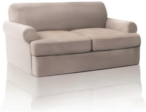 PrinceDeco T Cushion Loveseat Slipcover 3 Pieces Sofa Covers for T Cushion Sofa Stretch Slip Covers for 2 Cushion Couch with 2 Individual T Shape Seat Covers Width Up to 76" - Washable, Sand