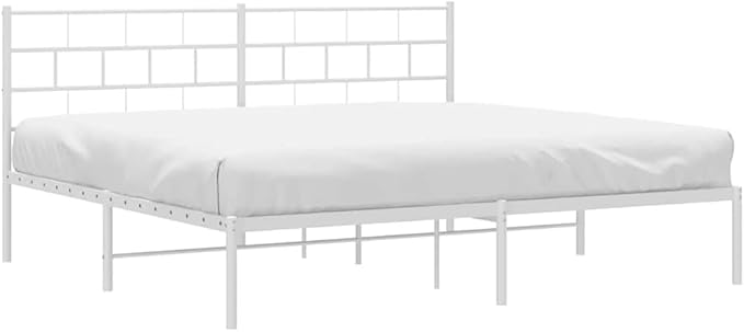 White Queen Platform Bed Frame 86.2x73.6x35.4 in Full Metal Steel with Headboard Under Bed Storage Modern Bedroom Furniture for Bedroom and Guest Room