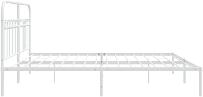 White Metal Bed Frame with Headboard, Sturdy Steel Construction and Minimalist Design for Bedroom or Guest Room, Easy Assembly with Included Tools