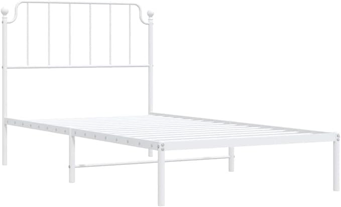 White Powder-Coated Steel Single Bed Frame, Platform Mattress Support, No Box Spring Needed, 41.3x81.5x40.2 Inch, Guest Room Storage Solution