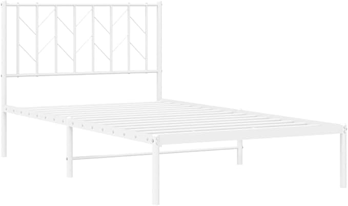 Bed Frame White Steel Single Bed Frame Rectangular Frame for Bedroom