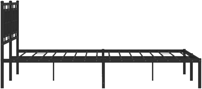 vidaXL Black Metal Double Bed Frame with Headboard - Sturdy Steel Bedroom Furniture, 81.5x61.4x35.8 Inches, Modern Design, Storage Underneath, Easy Assembly