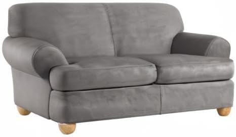 SureFit Home Décor SF44485 Ultimate Stretch Suede Individual Cushion Loveseat Slipcover, Form Fit, Polyester/Spandex, Machine Washable Three Piece Slate Gray Color