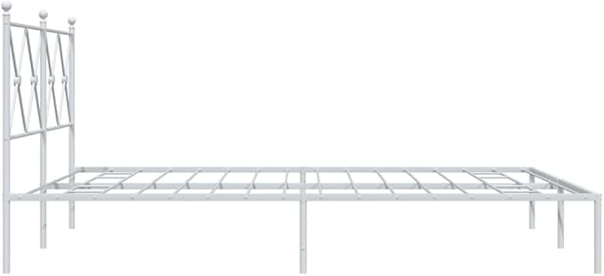 King Size Bed Frame with Headboard, Modern White Steel Platform Bed, Sturdy Minimalist Design for Spacious Bedroom, Easy Assembly Included