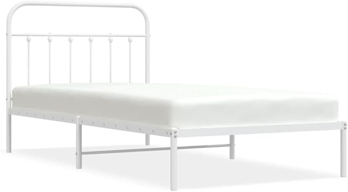 Bed Frame White Steel Twin Bed Frame Rectangular Industrial headboard Bedroom Furniture for Guest Room