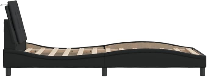 Single Bed Frame Black Faux Leather Upholstered Platform Bed with Headboard Modern Durable Design for Bedroom Guest Room 41.3 x 81.9 x 29.3 Inches
