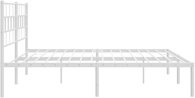White Queen Platform Bed Frame 86.2x73.6x35.4 in Full Metal Steel with Headboard Under Bed Storage Modern Bedroom Furniture for Bedroom and Guest Room