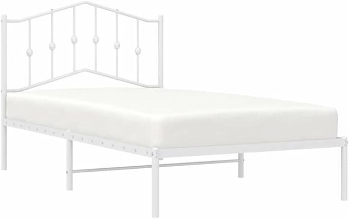 Modern White Metal Bed Frame with Headboard, Sturdy Steel Structure for Single Sleeper, Easy Assembly, Ideal for Bedroom and Guest Room Decor