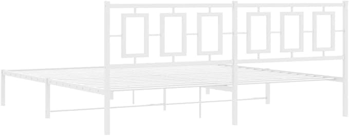 vidaXL White Metal Bed Frame with Headboard - Modern Bedroom Furniture King 76"x79.9" - Powder-Coated Steel Construction, Supportive Slats