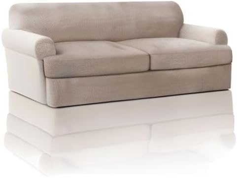 PrinceDeco T Cushion Sofa Slipcover 3 Pieces Sofa Covers for T Cushion Couch Soft Couch Covers Sofa Slip Cover Furniture Covers with 2 Individual T Shape Seat Covers Width Up to 88", Sand
