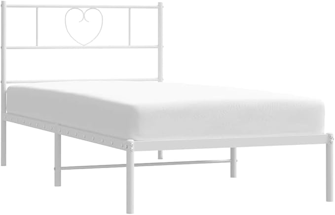 Modern White Metal Bed Frame with Underbed Storage, Minimalist Single Bed Platform for Small Spaces, Durable Steel Construction, Guest Room Ready