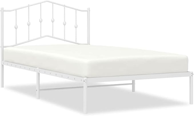 Modern Twin Metal Bed Frame with Headboard, 39.4x78.7 Inches, Sturdy Steel Platform Bed with Storage and Breathable Design for Small Spaces and Guest Rooms