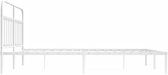 Bed Frame White Powder-Coated Steel Double Bed headboard for Guest Room 70.9x78.7 in Rectangular