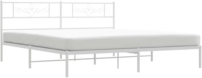 Modern White Metal Bed Frame with Sturdy Steel Construction, Full Size Platform Base for Compact Bedrooms and Guest Rooms, Supports Up to 661 lbs, Easy Assembly