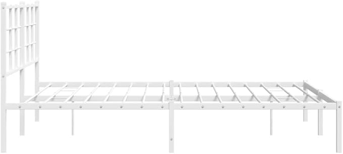 vidaXL White Metal Bed Frame-Double with Headboard, Steel Construction, 59.1"x78.7" Mattress Compatible, Under-Bed Storage, Modern Bedroom Furniture