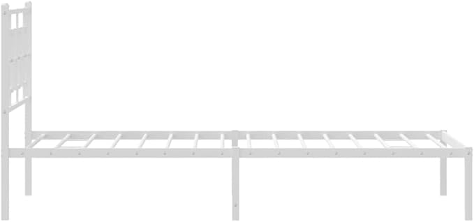 vidaXL White Metal Single Bed Frame with Headboard - Modern Bedroom Furniture, Steel Guest Bed Frame for Superior Support, 81.5x41.3x35.8 in
