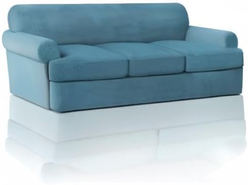 PrinceDeco T Cushion Sofa Slipcover 4 Pieces Sofa Covers for Couch, Soft Couch Cover Slip Covers with 3 Individual T Cushion Shape Seat Covers Width Up to 88 Inch, Washable, Storm Blue
