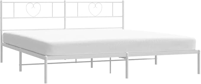 White Metal Bed Frame with Underbed Storage, 72x84 Inch Platform Base for Mattress, Powder-Coated Steel Minimalist Design for Modern Bedrooms, Easy Assembly