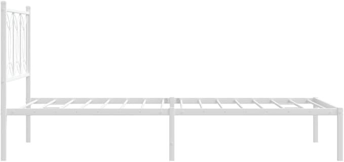White Steel Bed Frame Single Modern Headboard Platform Mattress Base, 39.4 x 78.7 Inch Sleeping Area, Durable Heavy Duty 440 Lbs Capacity Underbed Storage Space for Bedroom
