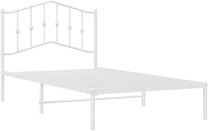 Modern White Metal Bed Frame with Headboard, Sturdy Steel Structure for Single Sleeper, Easy Assembly for Bedroom and Guest Room Use