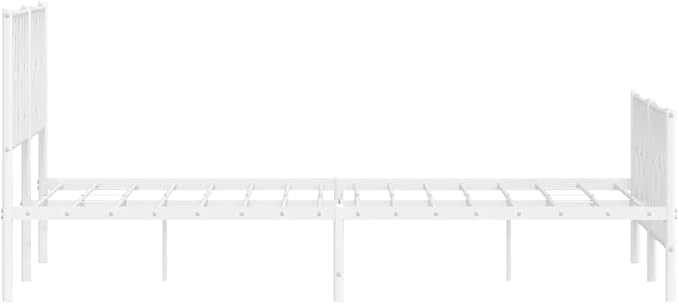 Bed Frame White Steel King Size Bed Frame Rectangular Easy Assembly for Bedroom