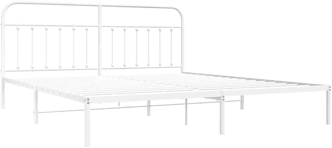 Bed Frame White Powder-Coated Steel Bedroom Furniture headboard for Bedroom 76 in x 80 in Industrial