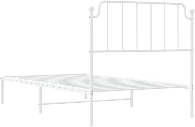 White Powder-Coated Steel Single Bed Frame, Platform Mattress Support, No Box Spring Needed, 41.3x81.5x40.2 Inch, Guest Room Storage Solution