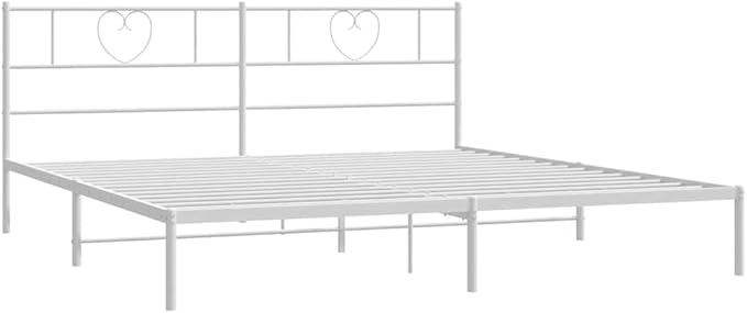 White Metal Bed Frame with Underbed Storage, 72x84 Inch Platform Base for Mattress, Powder-Coated Steel Minimalist Design for Modern Bedrooms, Easy Assembly