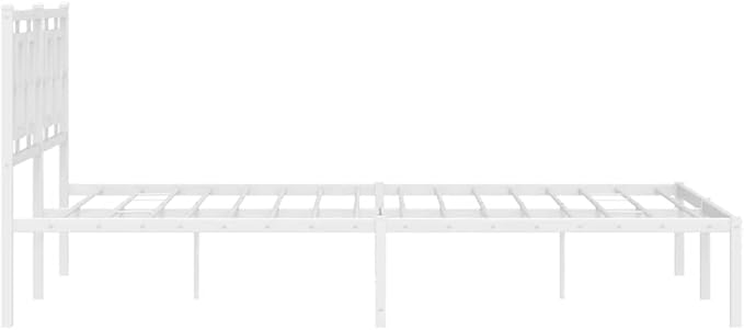 vidaXL Elegant White Steel Double Bed Frame - Powder-Coated Metal with Headboard, Metal Slats & Under-Bed Storage Space - Bedroom Furniture (59.1"x78.7")
