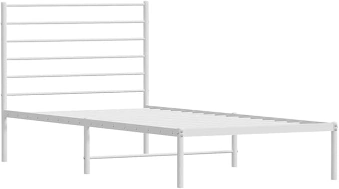 BOWERY HILL Powder-Coated Steel Bed Frame, Single Size, Durable Metal Construction, White Finish, Compact Design for Guest Bedroom or Small Spaces, Modern Style Indoor Sleeping Solution