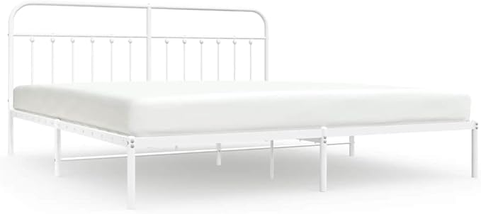 Bed Frame White Powder-Coated Steel Bedroom Furniture headboard for Bedroom 76 in x 80 in Industrial